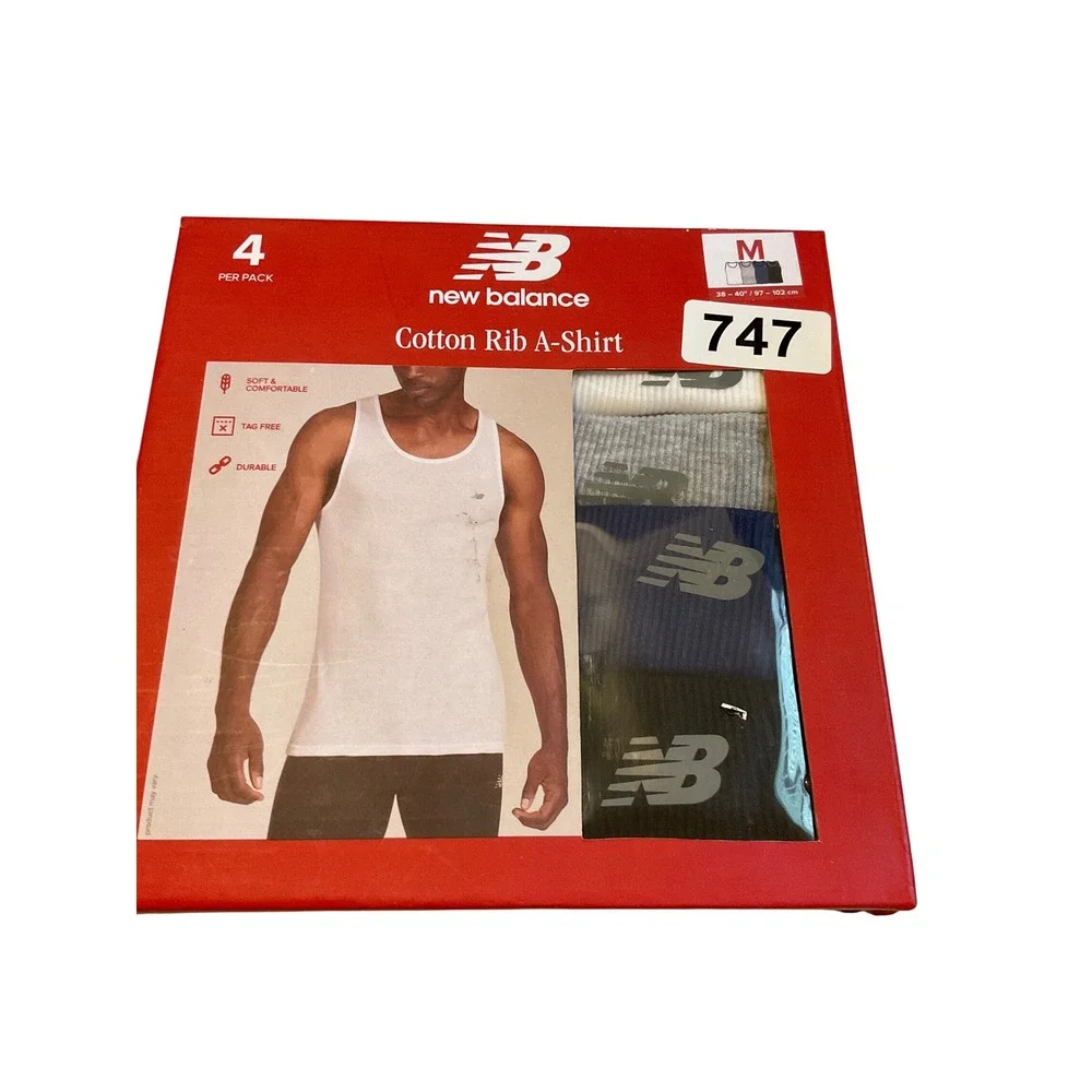 New Balance Mens Cotton Rib Tank‎ Top A Shirt 4 Pack Size Medium White Grey Bl
